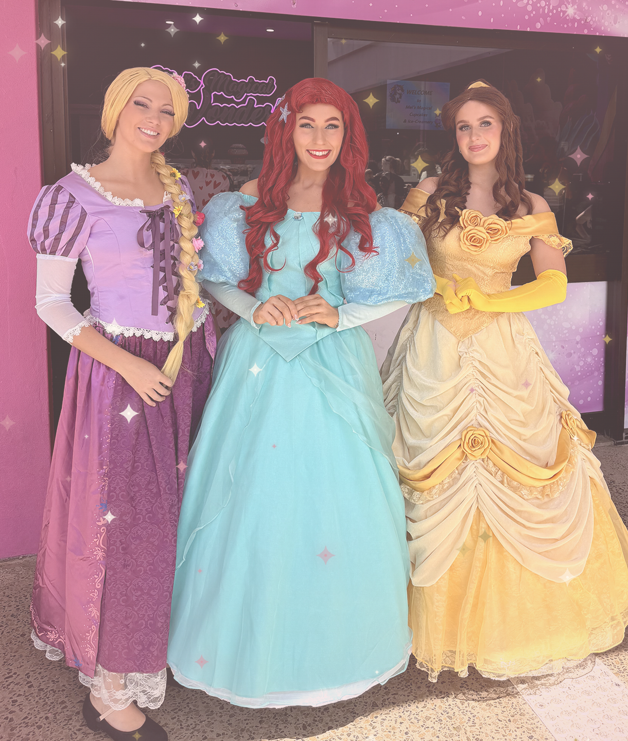 A princess character sharing a floral tea party with children