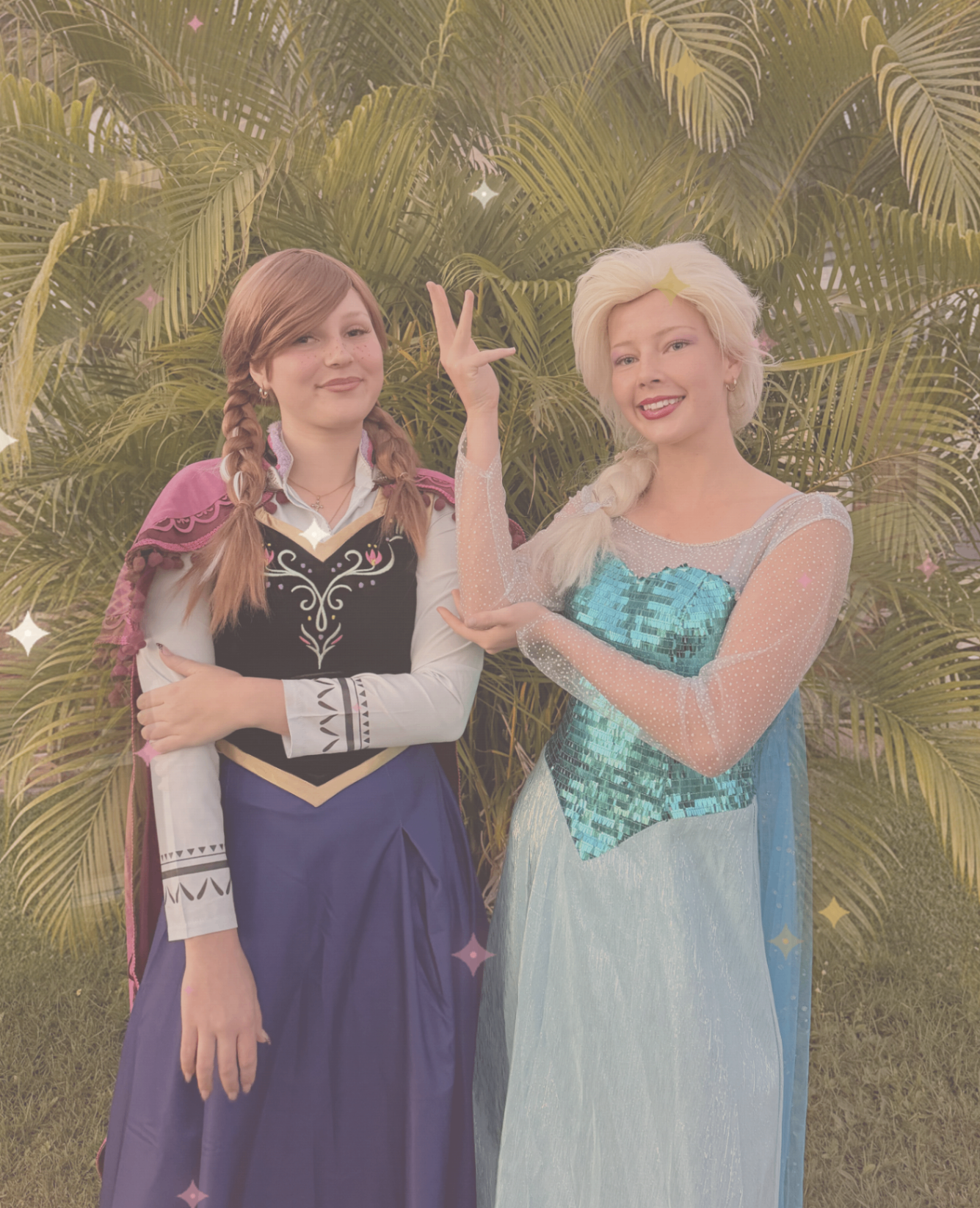 Anna and Kristoff character performers celebrating with children at a Grand ParTea birthday